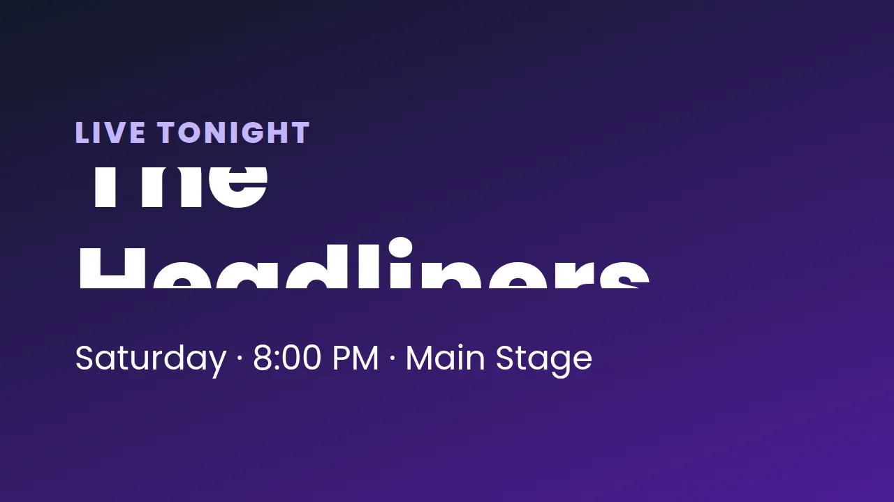 Event headliner template rendered on a screen