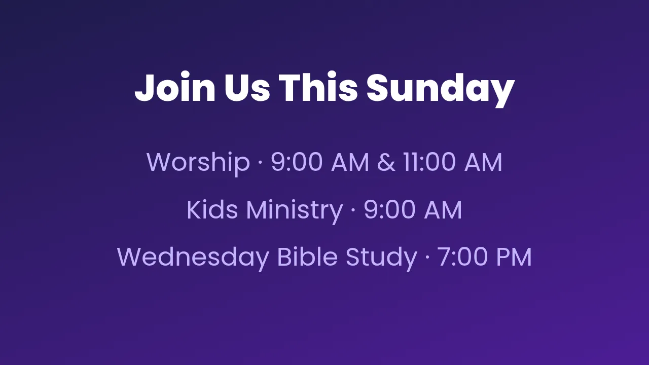 Service times template rendered on a screen