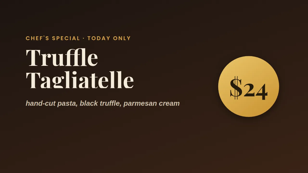 Daily special template rendered on a screen